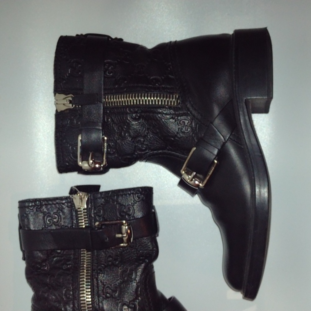 GUCCI Black Leather GG Guccissima Biker Boots 🖤 AUTHENTIC! - Picture 11 of 16